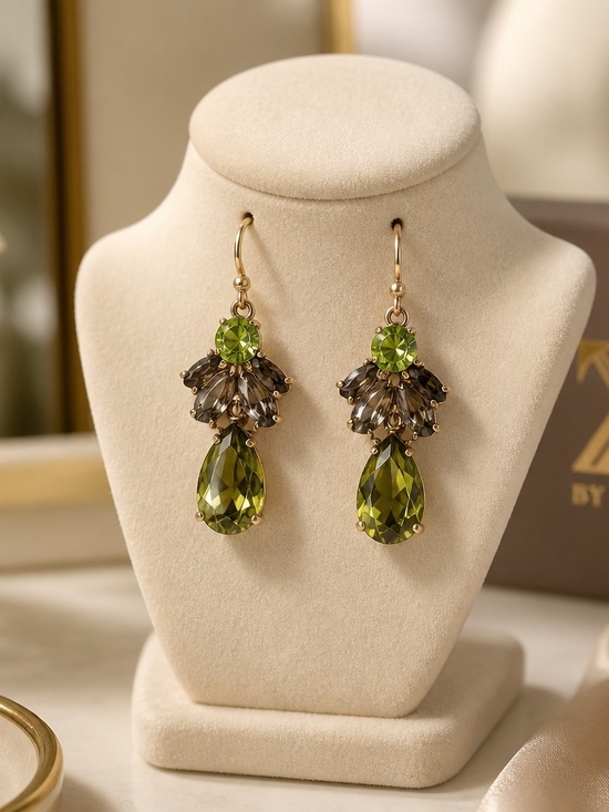 By Zaxie Jewelry - Simulated Peridot Green Teardrop Dangle Earrings